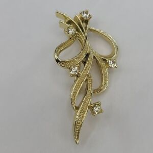 Vintage Gold Tone & Crystal ribbon brooch
